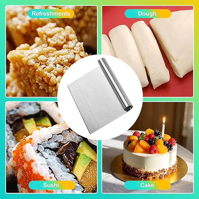 2 Pack Stainless Steel Dough Cutter & Pastry Scraper, Bench Knife with Measuring Scale, Multipurpose Food Chopper for Bread, Pizza & Cake, Professional Baking Tools