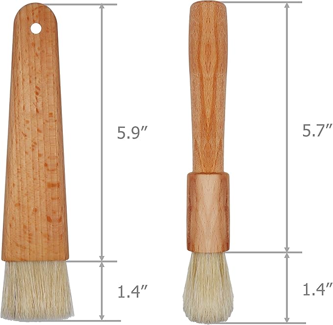 Exceliy 2 Sets Pastry Brushes with Wooden Handle Natural Bristles for Basting Spreading Butter Oil in Barbecue Baking Kitchen Cooking