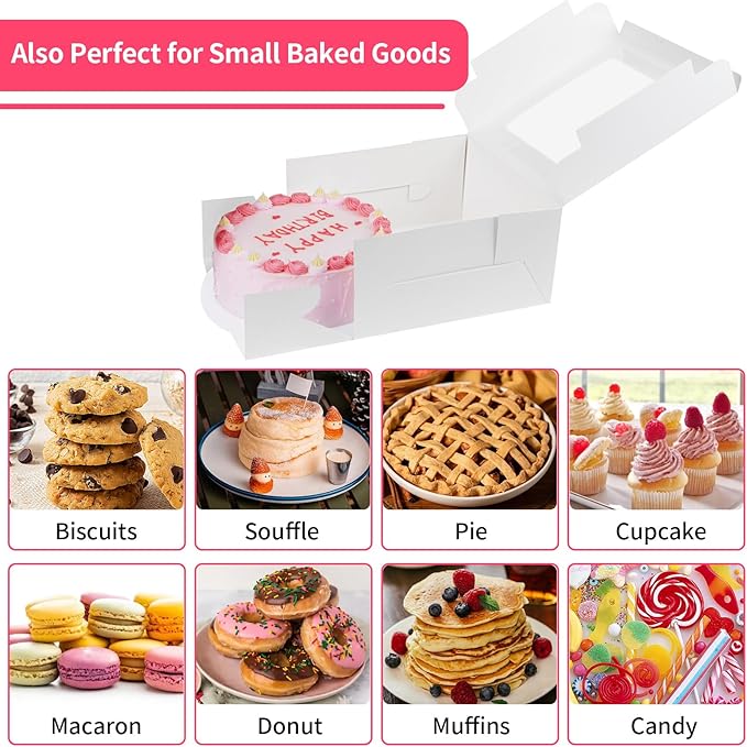 Winkio Cake Boxes with Window, 4 Pack 10 inch Disposable Bakery Boxes for Cakes, Cookies, Pies, Cupcakes, Pastries
