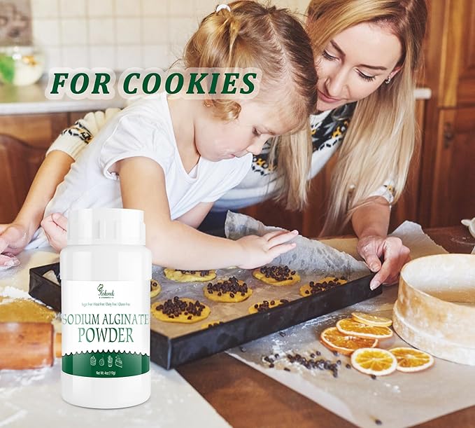 4oz Sodium Alginate Powder, 100% Pure Sodium Alginate for Thickening, Food Grade Gelling Agent for Making Luxurious Caviar Spheres, Ice Cream and More, Vegan Stabilizer for Baking, Non-GMO and Vegan
