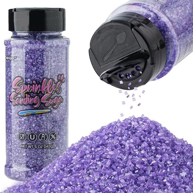 Sujoygar Purple Saning Sugar Sprinkles, 5oz Edible Purple Sugar Crystals for Cocktails, Cake Sprinkles for Chocolate Ice Cream Toppings Cupcake Decoration Wedding Party Cookies Baking Dessert Food Supplies