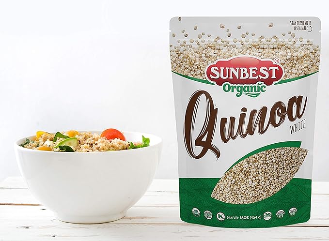Sunbest Natural Organic White Quinoa, 2-Pack (16 oz each) of Non-GMO, Vegan, Kosher, Gluten-Free – Premium Quality Quinoa Organic Superfood