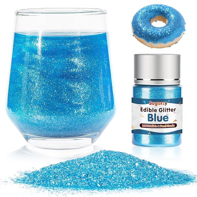 Christmas Edible Blue Glitter for Drinks, Food Grade 10g Gold Sprinkles Cake Decorating Supplies,Edible Luster Dust for Cocktail Beverages,Food Spray,Food Coloring Shimmer Powder for Baking,Cake Cupcakes Cookies Drinks Candy Strawberries Decorations