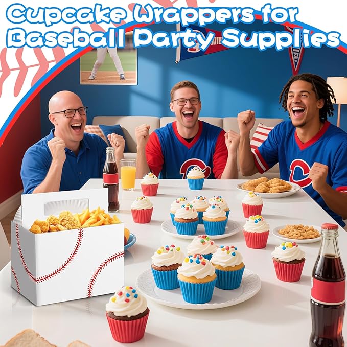 200PCS Red and Blue Cupcake Liners Muffin Baking Cups Wrappers for Blue and Red Birthday Party Supplies Disposable Pastel Cupcake Papers for Sports Theme Baseball Birthday Party Decorations