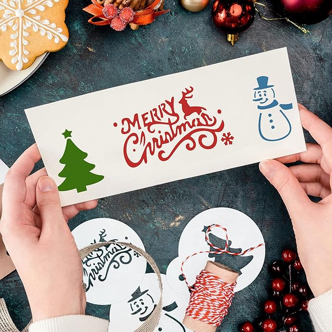 Chinco 30 Pieces Reusable Christmas Cookie Stencil Cake Templates Christmas Coffee Stencils Pet Plastic Cake Baking Painting Mould Tools for Airbrush Painting Dessert Coffee Cookies Decoration