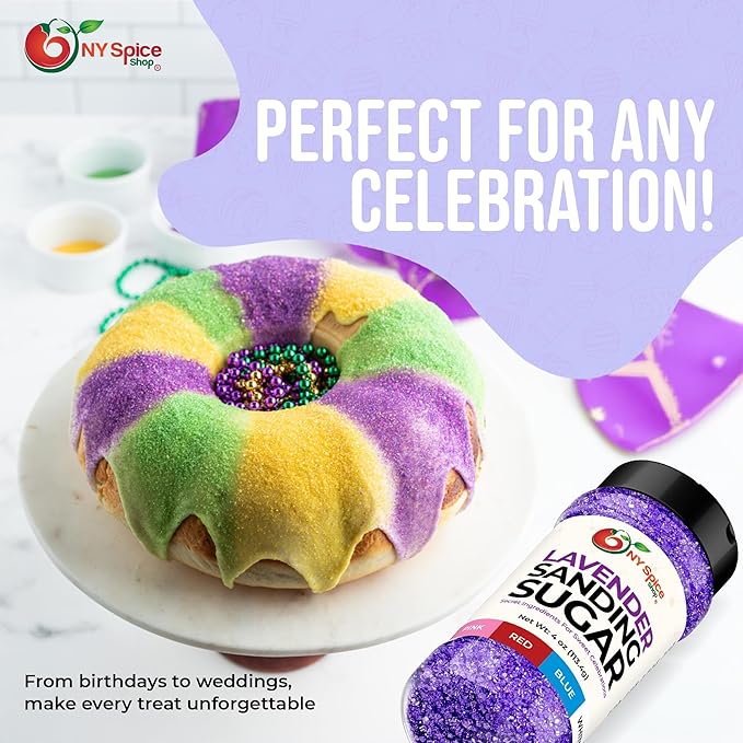 NY Spice Shop Lavender Sanding Sugar - 4 Ounce Sweet Edible Sprinkles for Party Decorations, Cake, Cupcakes, Cookies Toppings & Dessert Dishes - Colorful Sugar Sprinkles for Party Favors & Baking Treats