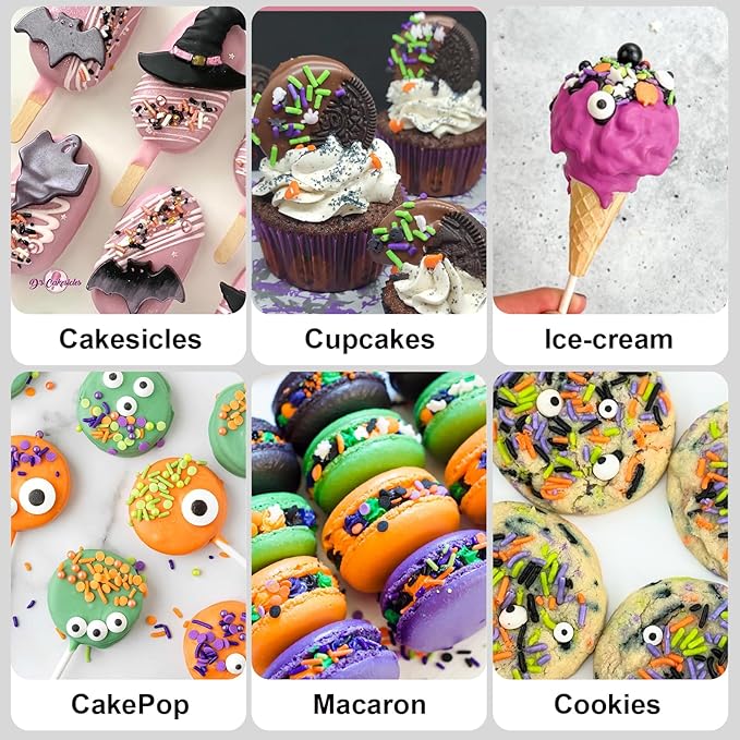 HUEBEATY 6-in-1 Halloween Spooky Sprinkles Edible – 180g Eyeball Candy, Nonpareils, Jimmies, Black and Orange Sugar Sprinkles for Cupcakes, Cookies, Cakes Baking and Decorating – Halloween Edible Topper Decorations