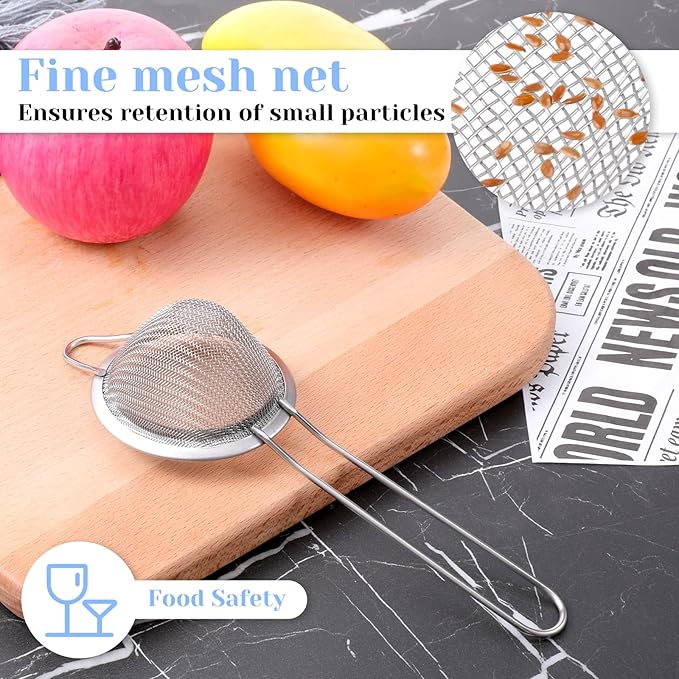 3 Pieces Small Strainer Fine Mesh Tea Strainers for Kitchen Small Stainless Steel Sieves Food Strainer with Handles Colander Conical Food Loose Sieve Filter Sifter Riddle for Cocktails Tea Coffee