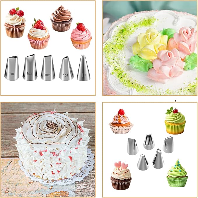 5 Pcs Piping Tips Set Piping Nozzles Set Stainless Steel Cupcake Icing Pipings Kit DIY Icing Nozzle Tool Frosting Tips for Cake Decorating