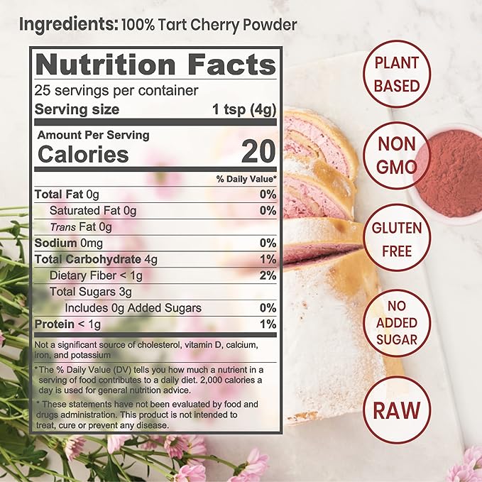 Jungle Powders Freeze Dried Tart Cherry Powder For Smoothie 3.5 Ounce Bag, Powdered Cherries Unsweetened, Additive and Filler Free Natural Tart Cherry Extract For Baking Flavoring Cooking Smoothies