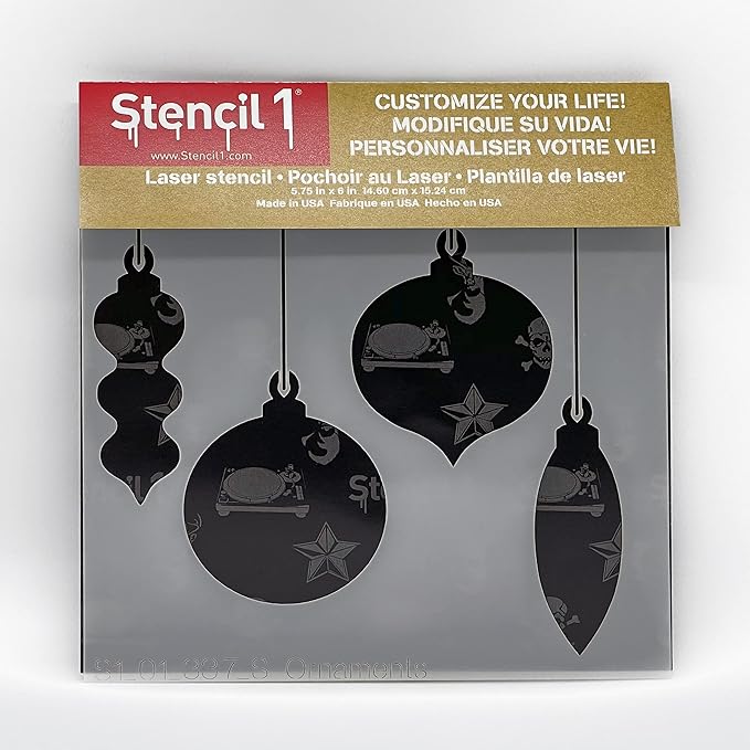 Stencil1 Holiday Ornaments Stencil – Reusable Winter Template for DIY Crafts, Holiday Decor, Painting on Wood, Fabric, Cards & More - 5.75" x 6"