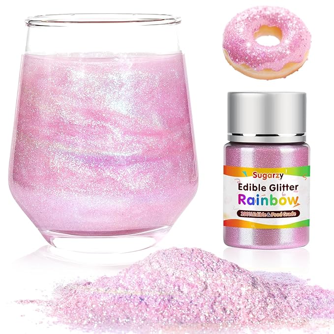 Christmas Edible Rainbow Glitter for Drinks,Food Grade 10g Iridescent Pink Sprinkles Cake Decorating Supplies,Edible Luster Dust for Cocktail Beverages,Food Coloring Shimmer Powder for Baking,Cake Cupcakes Cookies Drinks Candy Strawberries Decorations