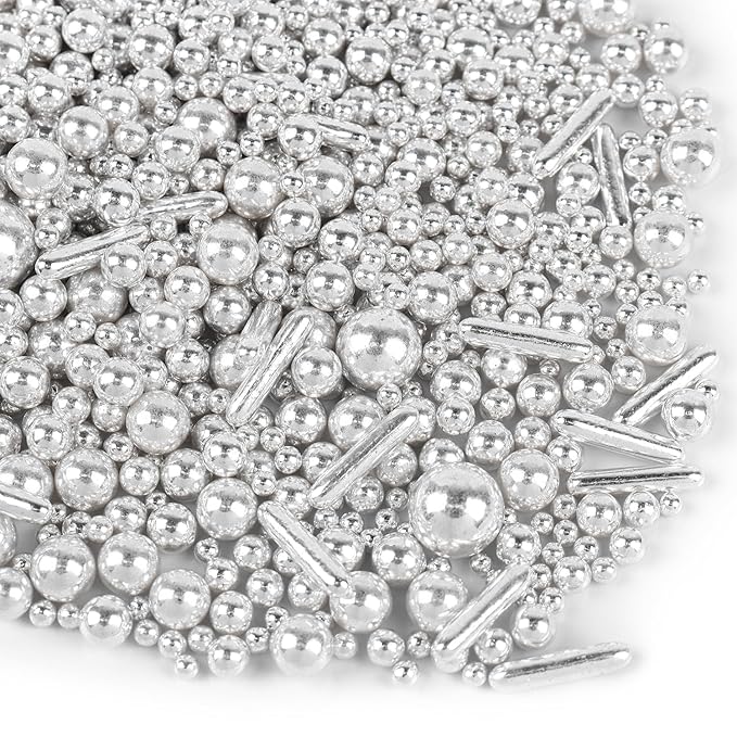 Silver Sprinkles for Cake Decorating, Silver Pearl Sugar Cupcake, Cookies, Ice Cream Toppings, 3.5 Ounces Cake Decorationss Baking, Perfect for Wedding, New Year’S Eve, Christmas Party