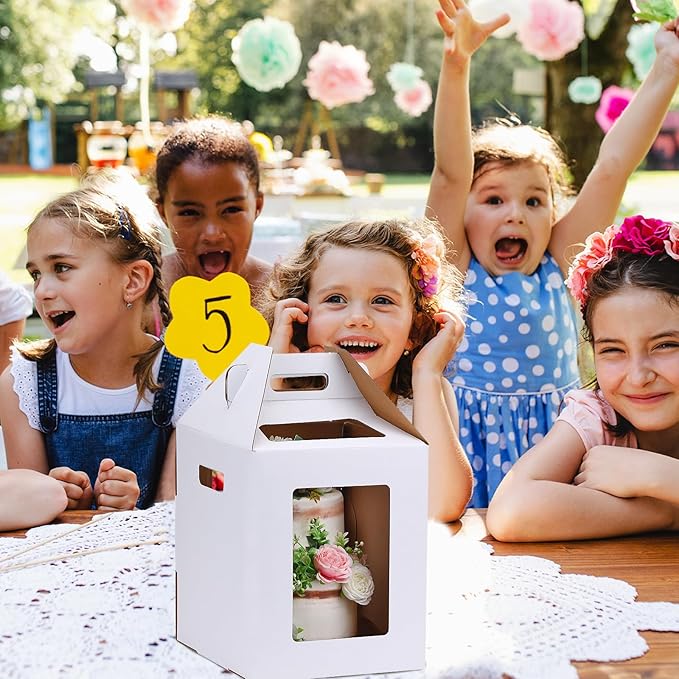 Moretoes 4 Pack Tall Cake Boxes with 4 Boards, Large Bakery Take Out Transport Containers 2 Sizes 14x14x16 & 16x16x18 Tier Bakery Carrier with 4 Boards, Party Birthday Wedding