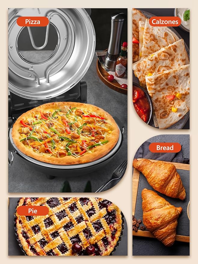 KEENSTAR Electric Pizza Oven Indoor with Glazed Ceramic Stone, 12-Inch Portable Countertop Pizza Maker with Adjustable Timer, 1200W Heat up to 800°F Pizza Maker with Viewing Window for Home DIY Pizza