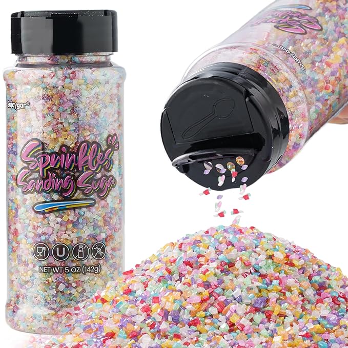 Sujoygar Rainbow Saning Sugar Sprinkles, 5oz Edible Sugar Crystals for Cocktails, Pastel Cake Sprinkles for Chocolate Ice Cream Toppings Cupcake Decoration Wedding Party Cookies Baking Dessert Food Supplies