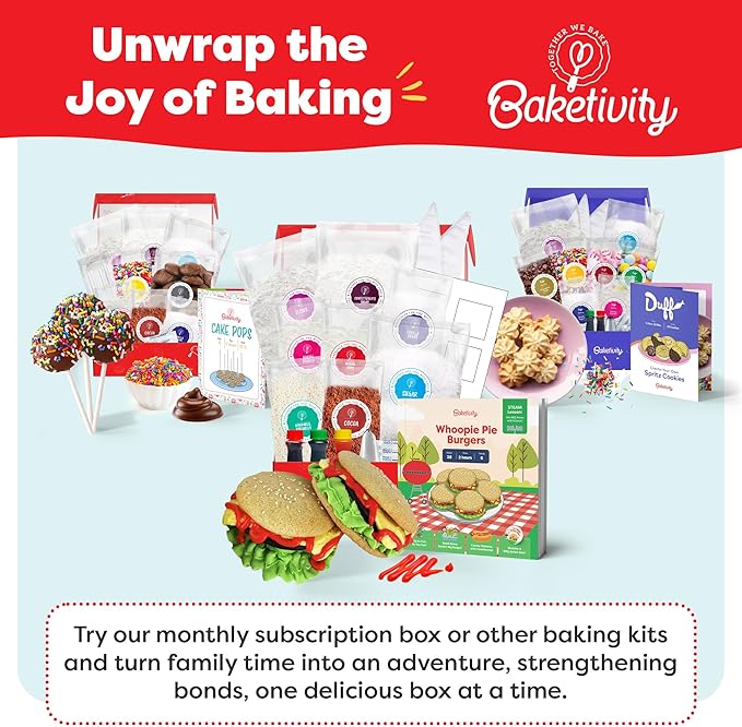 Baketivity Whoopie Pie Burgers Baking Kit for Kids Set - Real Cooking Set for Girls & Boys Ages 5-12 - Baking Kit with Premeasured Ingredients, STEM Kit for Kids with Instructions
