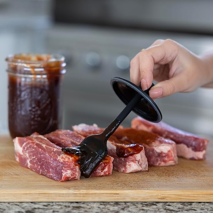 Jarware Silicone Black Basting Brush Lid For Wide Mouth Mason Jars