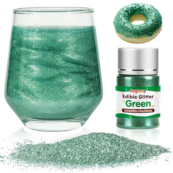Christmas Edible Green Glitter for Drinks, Food Grade 10g Christmas Green Sprinkles Cake Decorating Supplies, Edible Luster Dust for Cocktail Beverages, Food Coloring Shimmer Powder for Baking,Cake Cupcakes Cookies Drinks Candy Decorations