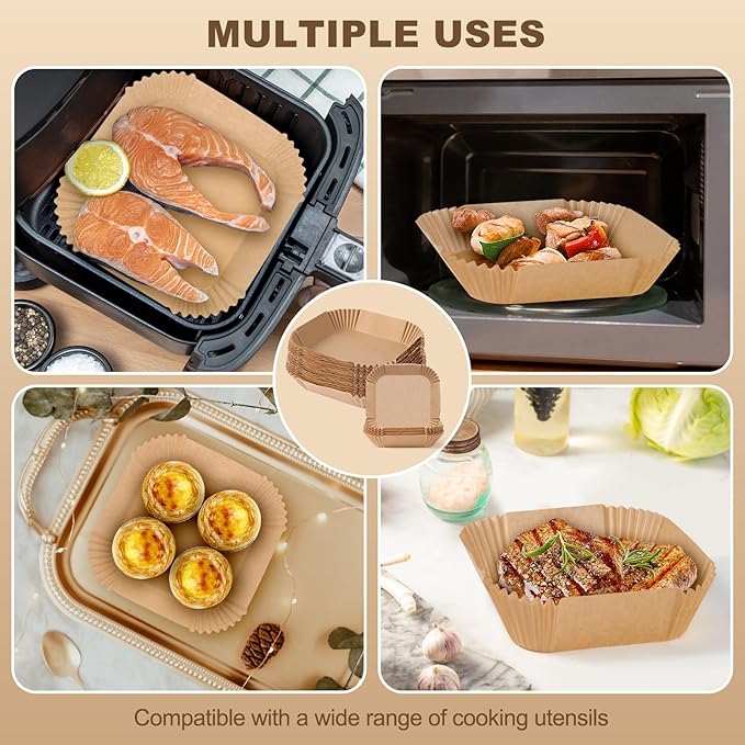 200Pcs 8” air fryer liners disposable parchment liners square, Non-Stick Air Fryer Liners Parchment Paper for Microwave