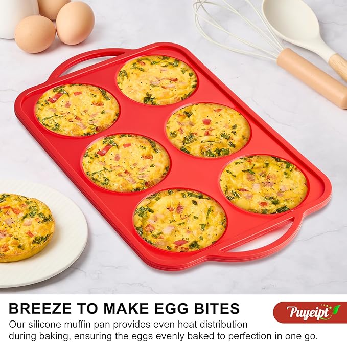 2 Pack 4 Inch Jumbo Size Muffin Top Pans with Metal Frames, Silicone Egg Molds for Breakfast Sandwiches, Egg Bite Baking Trays, BPA Free & Non-Stick
