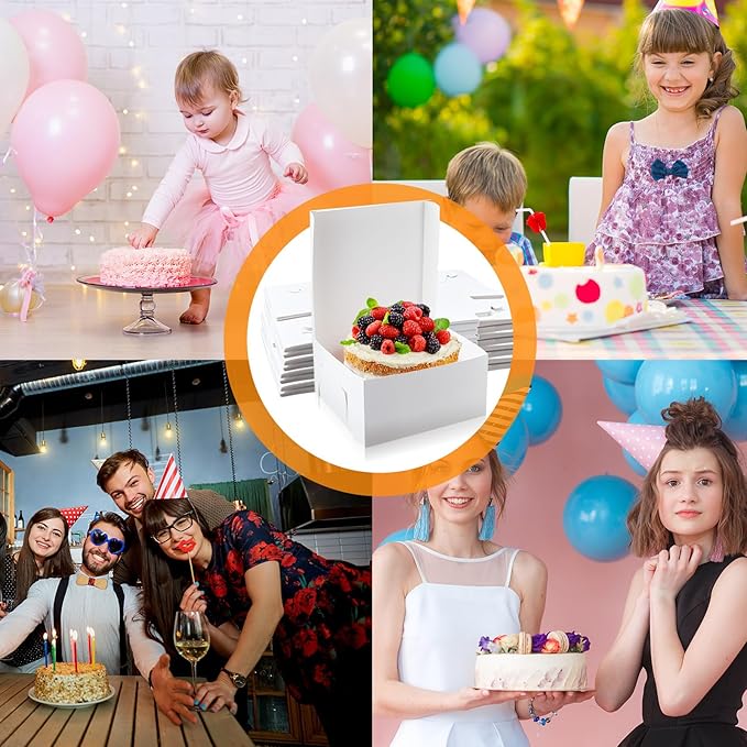 Ireer 50 Pack 10 x 10 x 5 Inch White Cake Boxes Cardboard Bakery Boxes for Pie Pastry Cookie