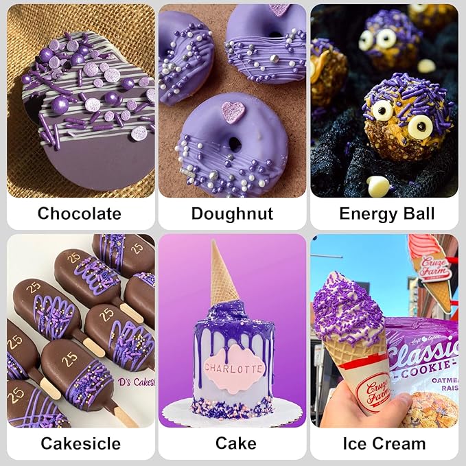 HUEBEATY 6-in-1 Purple Edible Pearls Sprinkles, Sanding Sugar for Cake Decorating, Cupcakes, Cookies & Ice Cream - 180g, Edible Mardi Gras, Halloween & Mermaid Purple Cake Sprinkles and Decorations