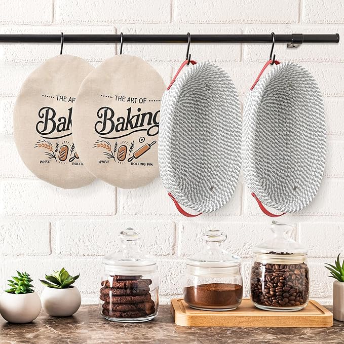 Banneton Bread Proofing Basket Oval Set of 2 10 inches Sourdough Bread Basket Baking Supplies with Liners & Covers Gifts for Bakers Women Mom Wife