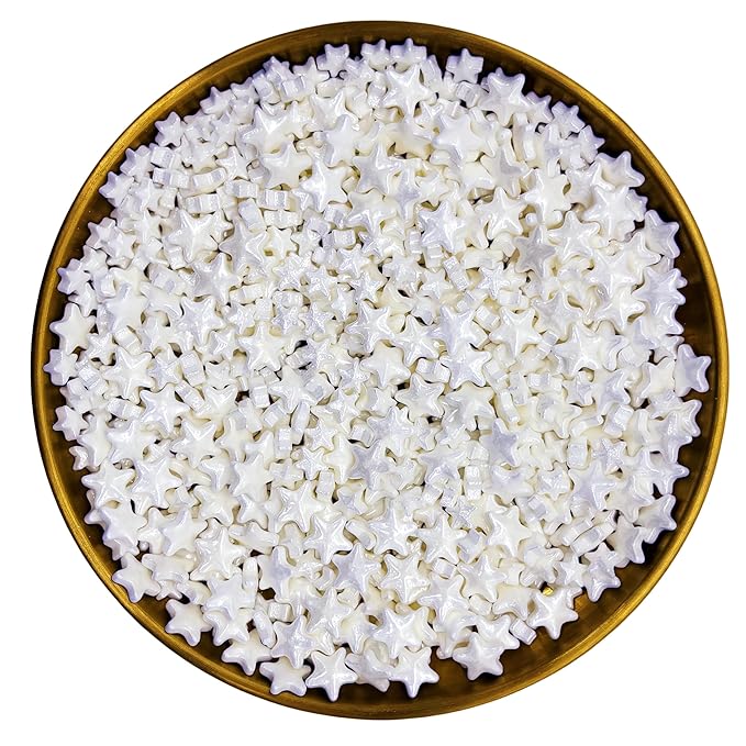Dynastang Mixed Size White Stars Sprinkles Edible Stars Cake Decorating Stars Cake Decorations Cupcake Toppers Cookie Decorating Perfect for Cakes, Cupcakes, Desserts Toppings 3OZ