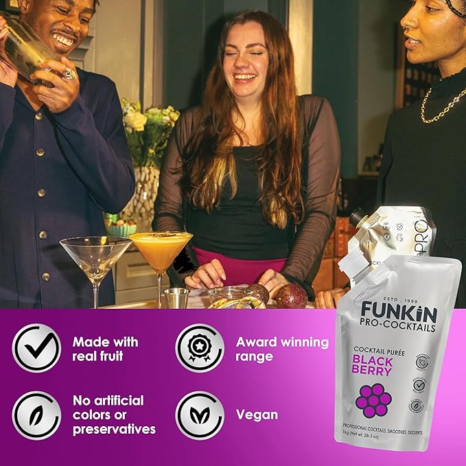 Funkin Fruit Puree | Real Fruit, Simple Ingredient, Natural Mixer for Cocktails, Drinks, Smoothies | Vegan, Non-GMO, Gluten-Free (2.2 lbs) (Blackberry)