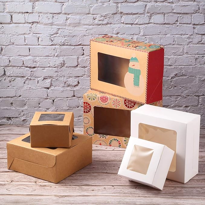 50 Pieces Bakery Box with Window Cookie Boxes Mini Kraft Boxes Gift for Pastries, Candy, Pie, Cupcakes, Soap Packaging for Homemade Soap(White,6.3 x 6.3 x 3 Inch)