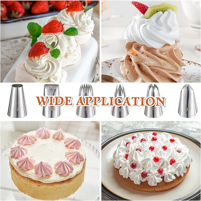 6 Pcs Large Piping Tips Set,Stainless Steel Cake Decorating Tips Frosting Tip Icing Tip for Cake Decorating,Pastry,Cupcakes,Cookie