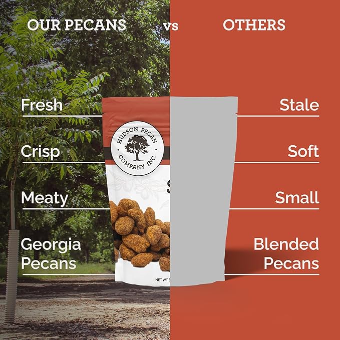 HUDSON PECAN COMPANY: Sweet Heat Georgia Pecans | Perfectly Balanced Roasted Sweet Flavor with a Little Kick (Heart Healthy Gourmet Candied Nut Snack, Great for Salads or Snacking), 8 oz Resealable Pouch