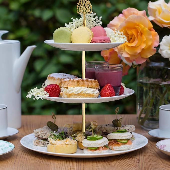 3 Tier 14" Heavy Metal Cake Stand Holder Fruit Plate Stand Fitting Hardware Rod with Stylus (Golden_New Crown)
