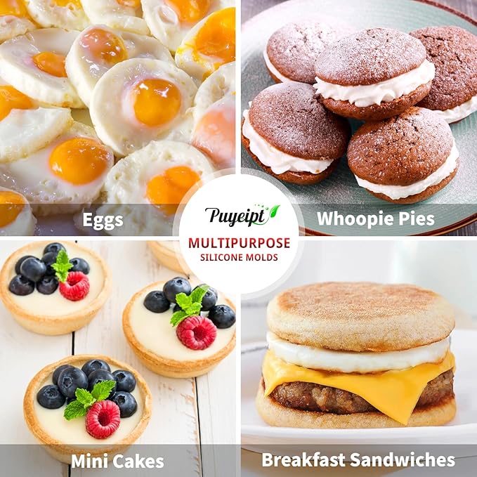 3 Pack Silicone Egg Bite Molds, 3 Inch Round Egg Molds for Breakfast Sandwiches Non-Stick Muffin Top Baking Pans for Eggs Sandwich, English Muffins, Whoopie Pies (Red)