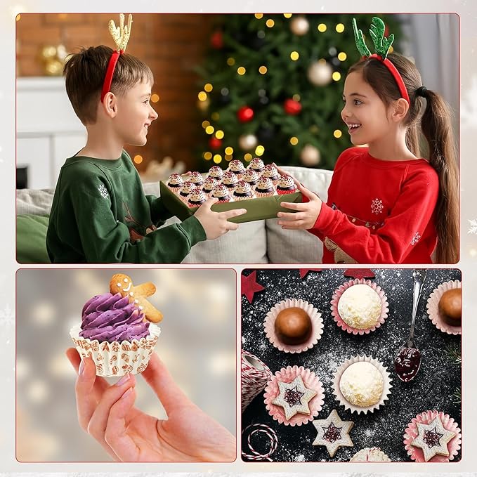 AUGSUN 800pcs Christmas Cupcake Liners Paper Candy Cups Santa Elk Snowman Gingerbread House Mini Muffin Liners for Xmas Holiday Party Cake Candy Truffles Chocolate Making Supplies (8 Designs)