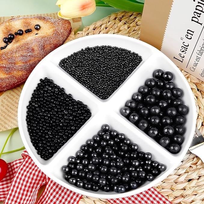Dazzjoy Black Pearl Sprinkles for Cake Decorating, Food Grade, Edible Pearls for Cake Decorating, 150g/5.29oz, Cake Decoration & Cupcake Topper, Wedding Party Valentines Supplies