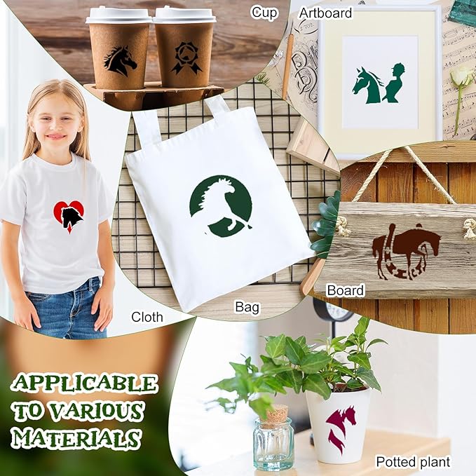 Marspark 66 Pcs Small Stencils for Crafts Reusable 3 Inch Stencils for Painting on Wood DIY Craft Paint Template for Wall Home Decor Card Rock Canvas Drawing Holiday Ornament (Horse)
