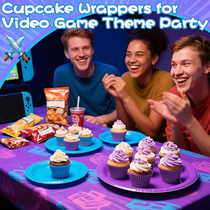 200PCS Purple and Blue Cupcake Liners Mini Muffin Baking Cups Wrappers for Jellyfish Birthday Party Supplies Disposable Pastel Cupcake Papers for Blue and Purple Ocean Theme Party Decorations