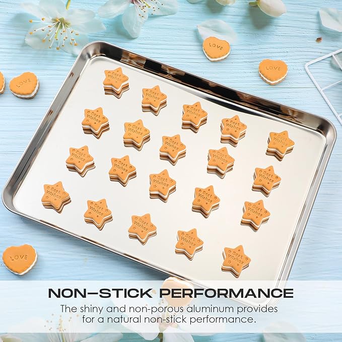 Zopeal 12 Pieces Baking Sheet Pan Cookie Sheet Set for Oven Stainless Steel Trays Nonstick Small Serving Tray Cake Toaster Metal Food Trays, Oven and Dishwasher Safe(16 x 12 x 1 Inch)