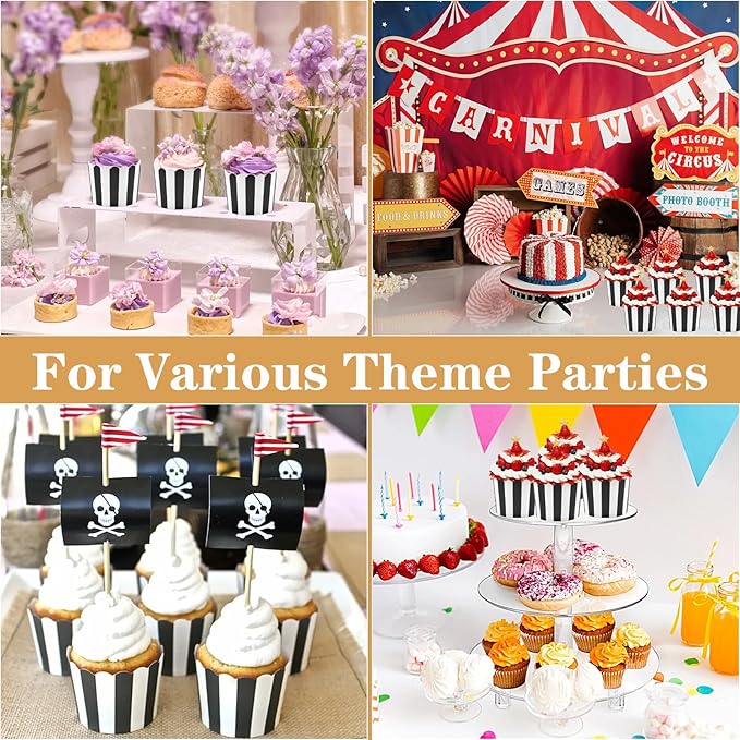 200 Pcs Black and White Cupcake Liners, Paper Baking Cups, Greaseproof Muffin Liners, Elegent Cupcake Muffin Cases, Disposable Cupcake Wrappers for Baby Shower Birthday Themed Party