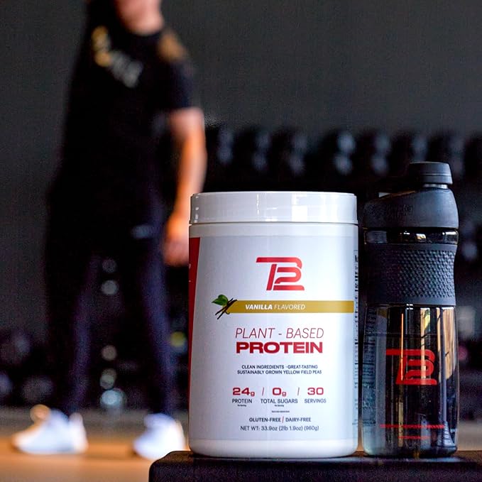 TB12 Plant Based Protein Powder by Tom Brady, 24g of Vegan Pea Protein, Low Sugar, Low Carb, Non-GMO, Meal Replacement, Keto Friendly, Paleo, Sugar Free, Vanilla Flavor (30 Servings/2.12lbs)