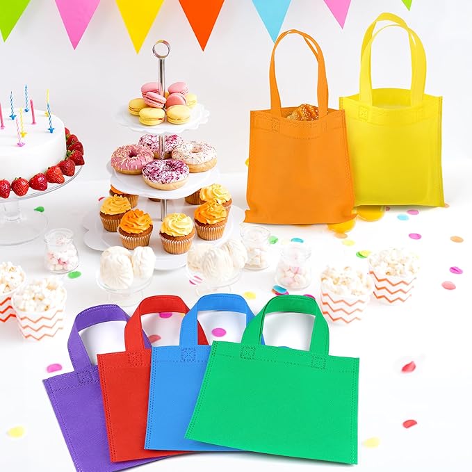 Aneco 30 Pieces Non-Woven Goodie Bags 8×8 Inch Party Favor Gift Bag Reusable Rainbow Cloth Bag for Birthday Party Baby Shower Wedding
