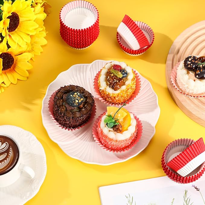 300 Pcs Cupcake Liners Paper Baking Cups Red White Muffin Cupcake Wrappers for Cakes Baking Ice Cream Dessert Cheese Wedding Birthday Party Supplies