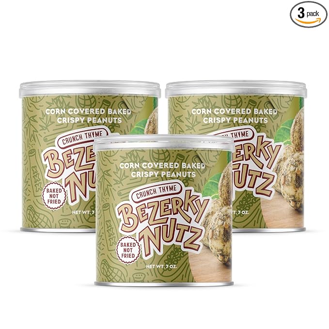 Bezerky Ready to Go Snack | Corn Coated Crunchy Peanuts | Baked not Fried | Thyme Flavor | Back Pack Friendly | 7 oz (Pack of 3)