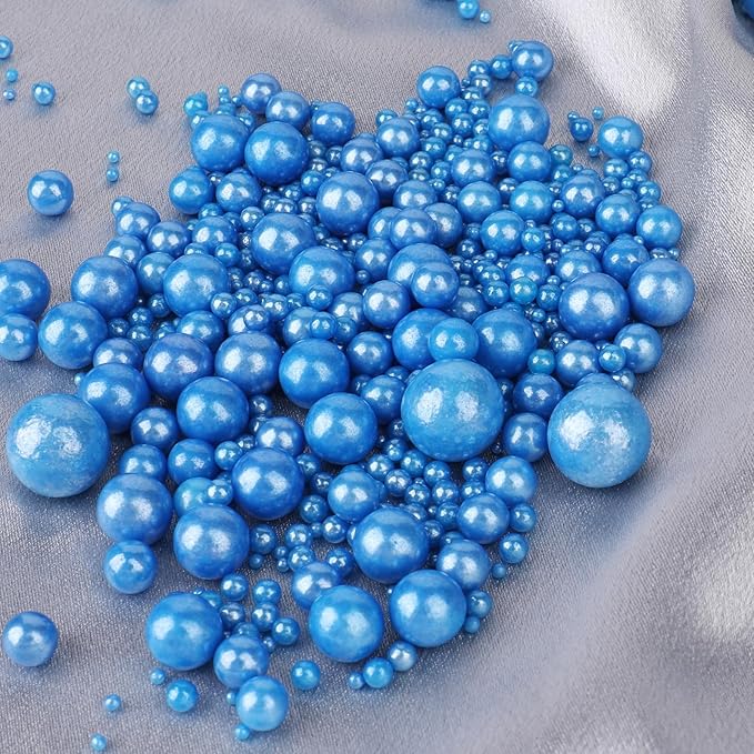 Blue Pearl Sprinkle for Cake Decorating, 4 Sizes Sugar 130g/4.6oz, Cupcake, Ice Cream, Donuts, Macaron Toppings Supplies (2mm, 4mm, 7mm, 1cm)