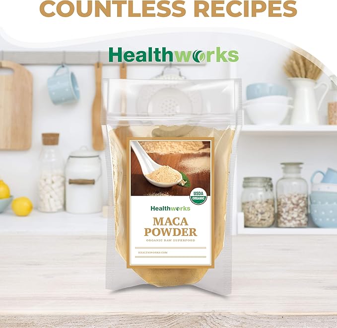 Healthworks Superfoods Organic Maca Powder Raw - 16 Oz / 1 Lb - Certified Organic Flour Use - Keto, Vegan & Non-GMO - Premium Peruvian Origin - Breakfast, Smoothies, Baking & Coffee - Antioxidant