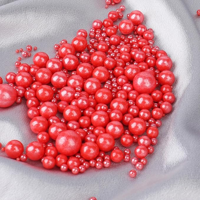 Red Pearl Sprinkle for Cake Decorating, 4 Sizes Sugar 130g/4.6oz, Cupcake, Ice Cream, Donuts, Macaron Toppings Supplies (2mm, 4mm, 7mm, 1cm)
