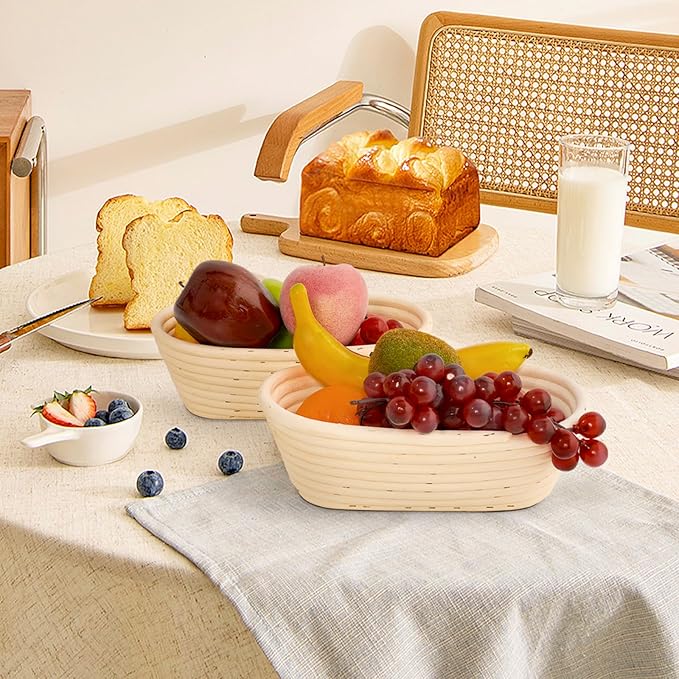 Nisorpa 10 Sets Banneton Bread Proofing Basket Sourdough Proofing Baskets Bread Baking Bowl Kit with Cloth Liner and Dough Scraper for Home Bread Bakers(10 Inch)