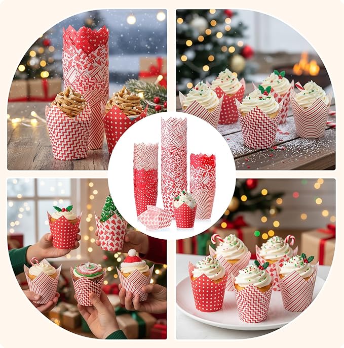 500 Counts Christmas Tulip Cupcake Liners Birthday Party Muffin Cupcake Baking Liners Grease Proof Cake Liner Holders for Fall Christmas Halloween Birthday Party